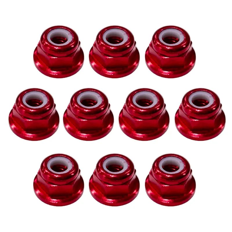 3Mm Alloy Nylon Lock Nut Flanged 10Pcs Red 1