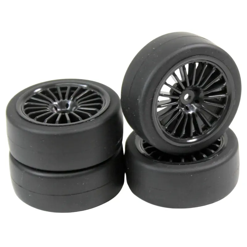 Absima 1/10 On-Road Slick Drift Tyres W/ 15-Spoke Wheels (Black) 4Pc 2510001 1