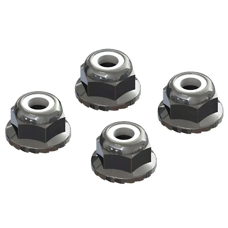 Arrma 4Mm Nyloc Flanged M4 Locknut Set Silver (4Pcs) Ara708008 1