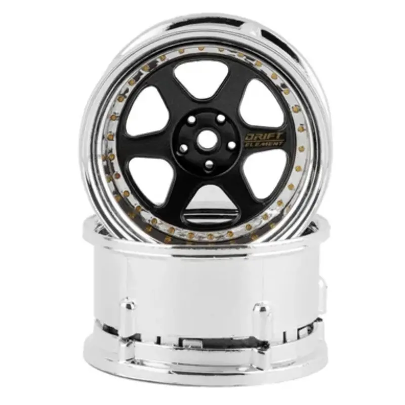 Ds Racing 1/10 Drift Element 6-Spoke Wheels W/12Mm Hex 2Pcs (Black/Chrome) De-213 1