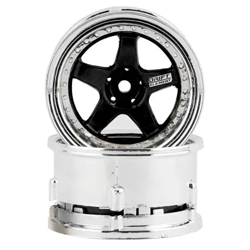 Ds Racing Black/Chrome 1/10 Drift Element 5-Spoke Drift Wheels 2Pcs De-012 1