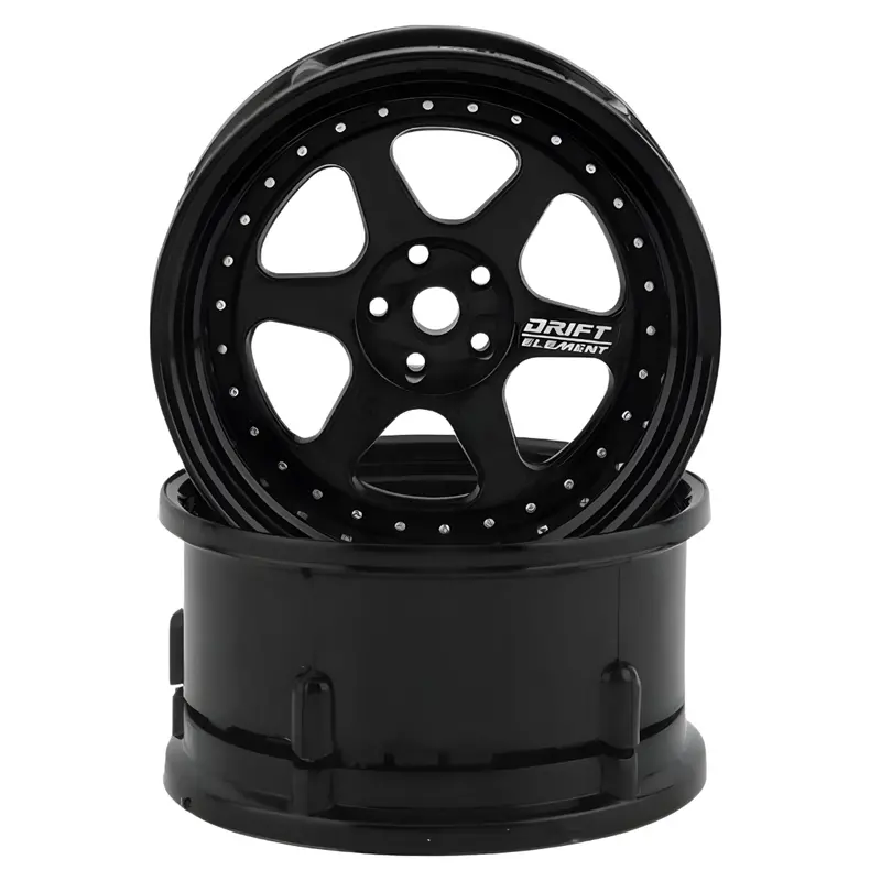 Ds Racing Element Ii 1/10 6-Spoke Drift Wheels (Triple Black) 2Pc De206 1