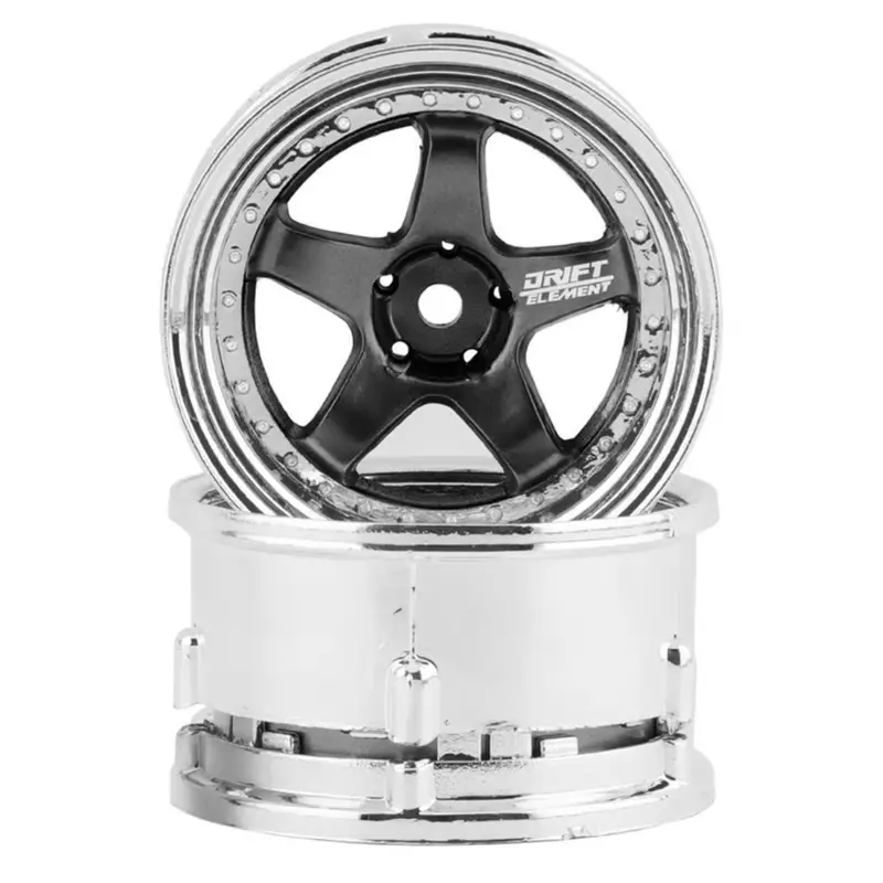 Ds Racing Gunmetal/Chrome 1/10 Drift Element 5-Spoke Drift Wheels 2Pcs De-019 1