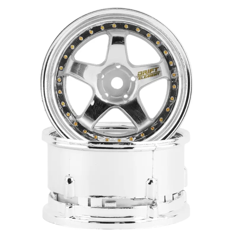 Ds Racing Triple Chrome/Gold 1/10 Drift Element 5-Spoke Drift Wheels 2Pcs De-009 1