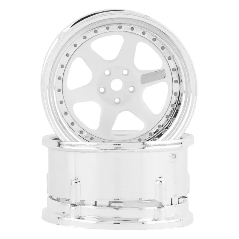 Ds Racing White/Chrome Drift Element 6-Spoke 1/10 Wheels 2Pcs De-210 1