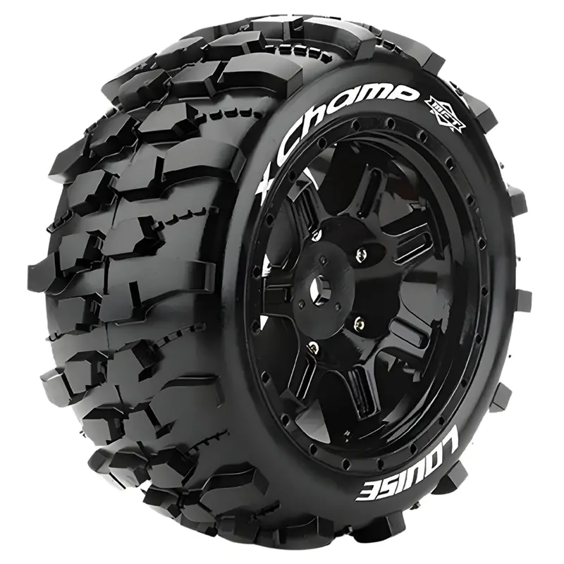 Louise 5.5" X-Champ 1/5 Tyres On Black Spoked Rims Glued Wheels 2Pcs L-T3349bm 1