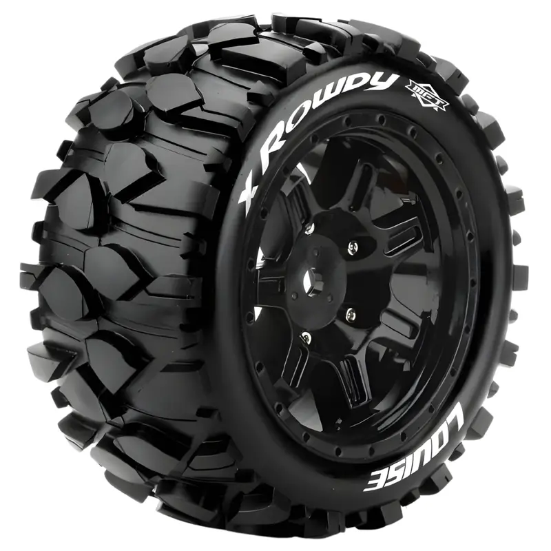 Louise 5.5" X-Rowdy X-Maxx Tyres On Black Spoked Rims Glued Wheels 2Pcs Lt-3351B 1