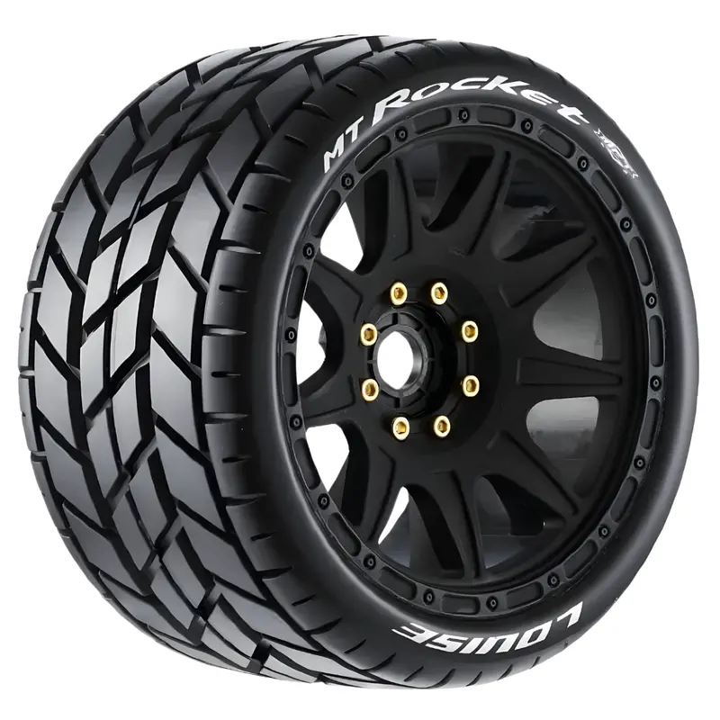 Louise Mt Rocket Pre-Glued Wheels & Tyres, 1/8 Monster Truck (Black) L-T3353sb 1
