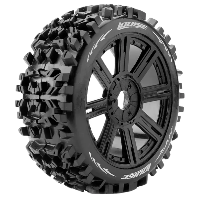 Louise Rc B Pioneer 1/8 Buggy Tyre Set Mounted Soft Black Spoke Wheels L-T3130sb 1