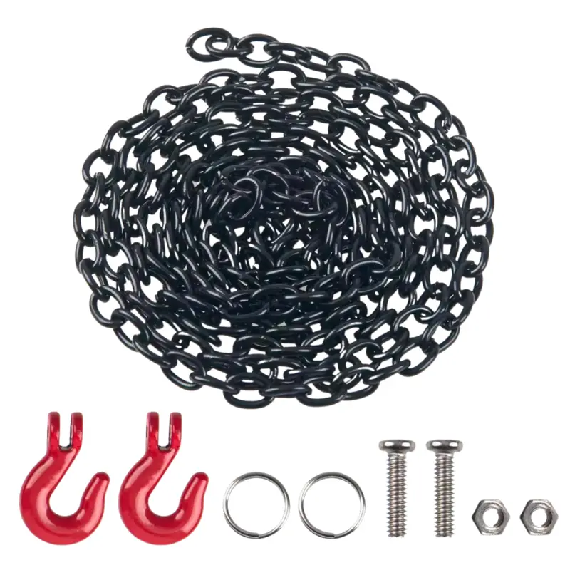 Ozrc 100Cm Mini Metal Trailer Chain With Hook For 1/10 Rc Crawler Black Red 1