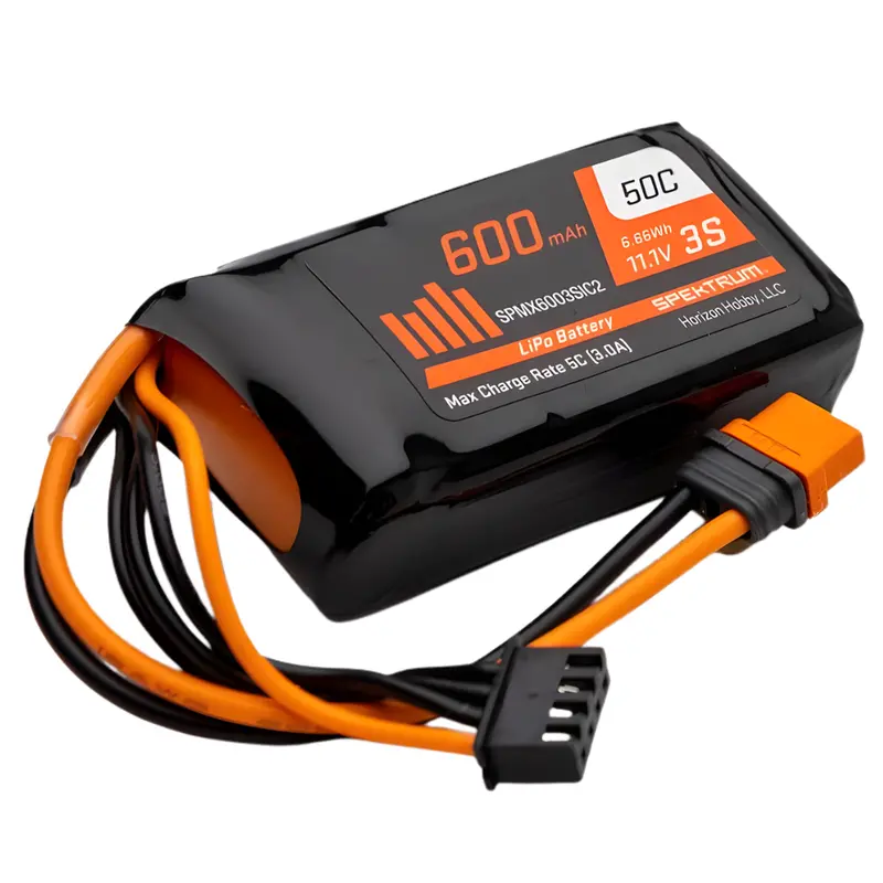 Spektrum 3S 50C Lipo Battery 11.1V 600Mah W/Ic2 Connector Spmx6003sic2 1