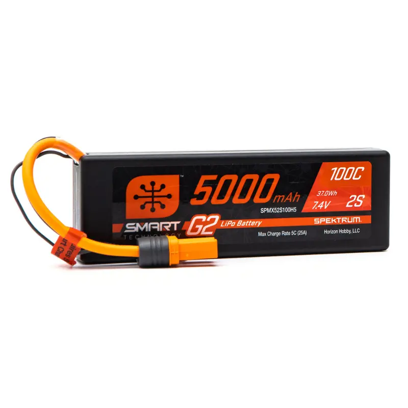 Spektrum Smart G2 2S 7.4V 5000Mah 100C Hardcase Lipo Battery Ic5 Spmx52s100h5 1