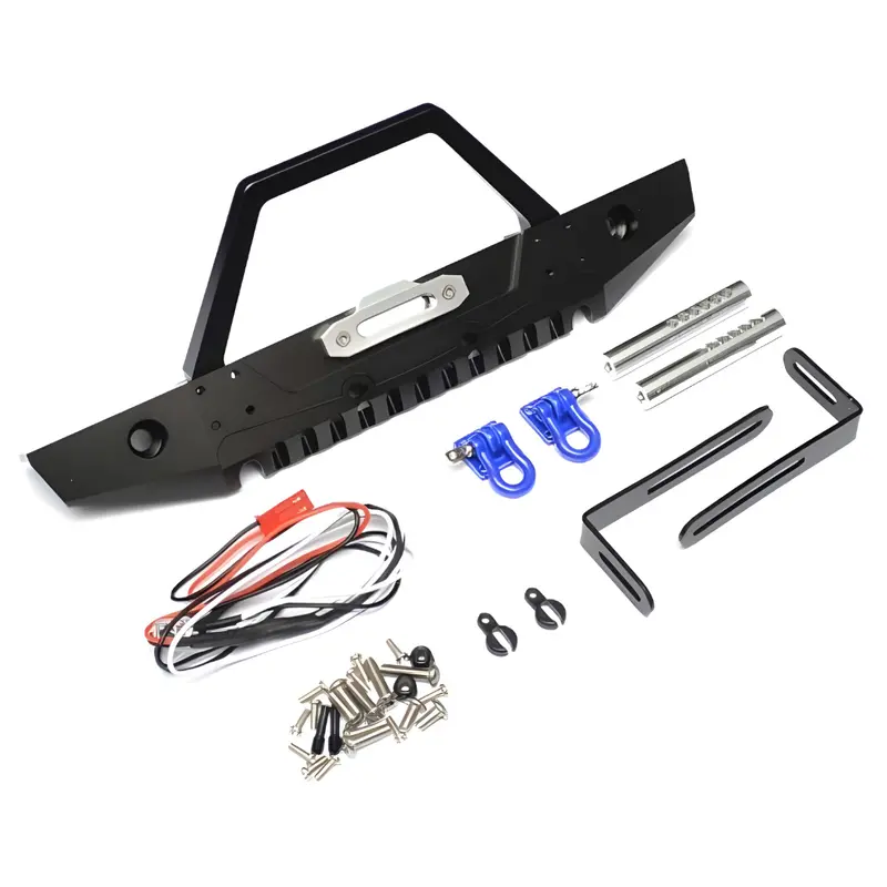 Team Raffee Steel Front Stubby Rock Crawler Bumper W/ Hooks & Led Light Set Black 1