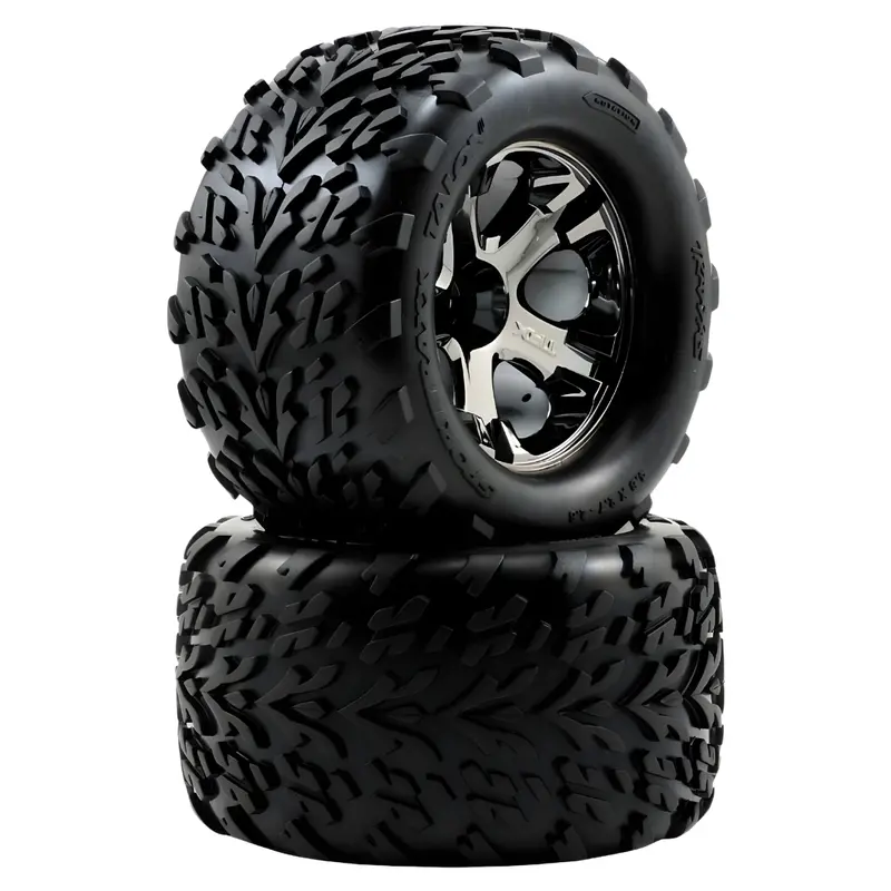 Traxxas Talon Front Tires W/All-Star Wheels (Black Chrome) 2Pc 3669A 1