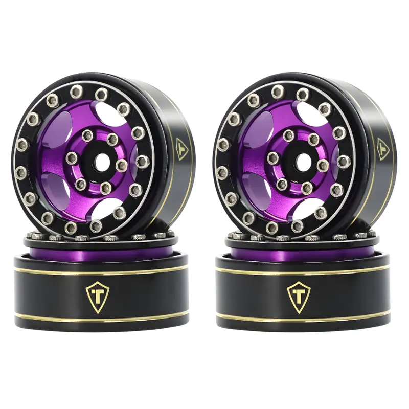 Treal 1.0" Beadlock Wheels Rims 5-Star 7Mm Hex For 1/18 1/24 Crawlers Type B Purple 1