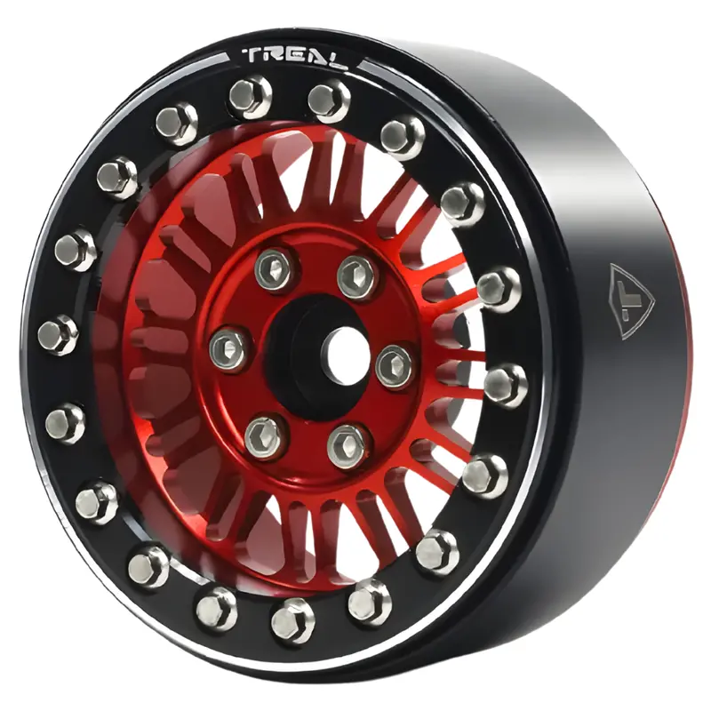 Treal 1.9 Beadlock Wheels (4) Heavy Type K Rc Rock Crawler Wheels Red/Black 1