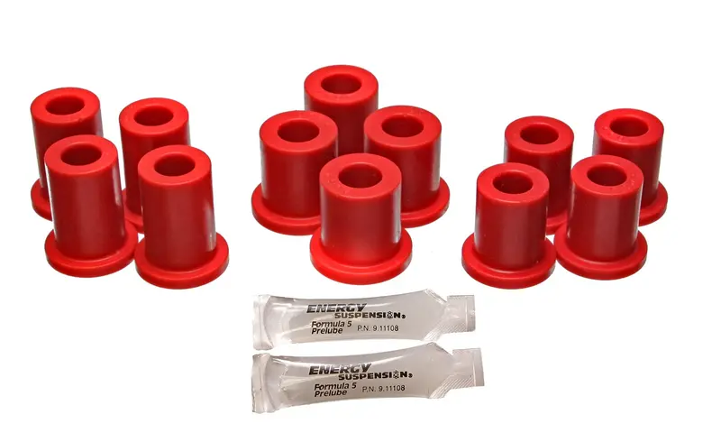 Energy Suspension 5.2103R Red Polyurethane Leaf Spring Bushing Kit – Front & Rear, Sleeve-Free Design 1